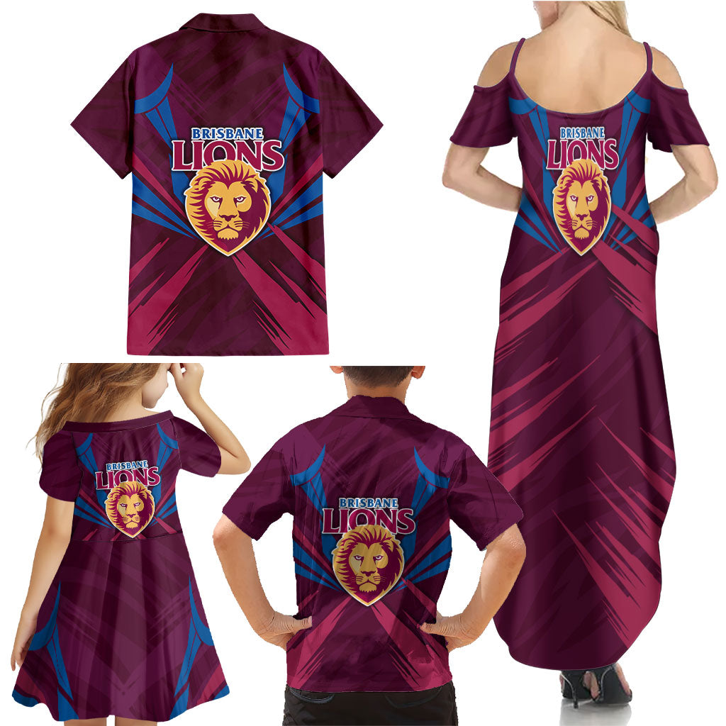 Brisbane Lions Australian Football Family Matching Summer Maxi Dress and Hawaiian Shirt Powerful Lion Mascot - Bold Team Colors