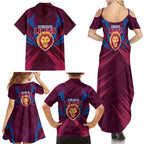 Brisbane Lions Australian Football Family Matching Summer Maxi Dress and Hawaiian Shirt Powerful Lion Mascot - Bold Team Colors
