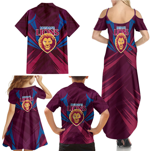 Brisbane Lions Australian Football Family Matching Summer Maxi Dress and Hawaiian Shirt Powerful Lion Mascot - Bold Team Colors