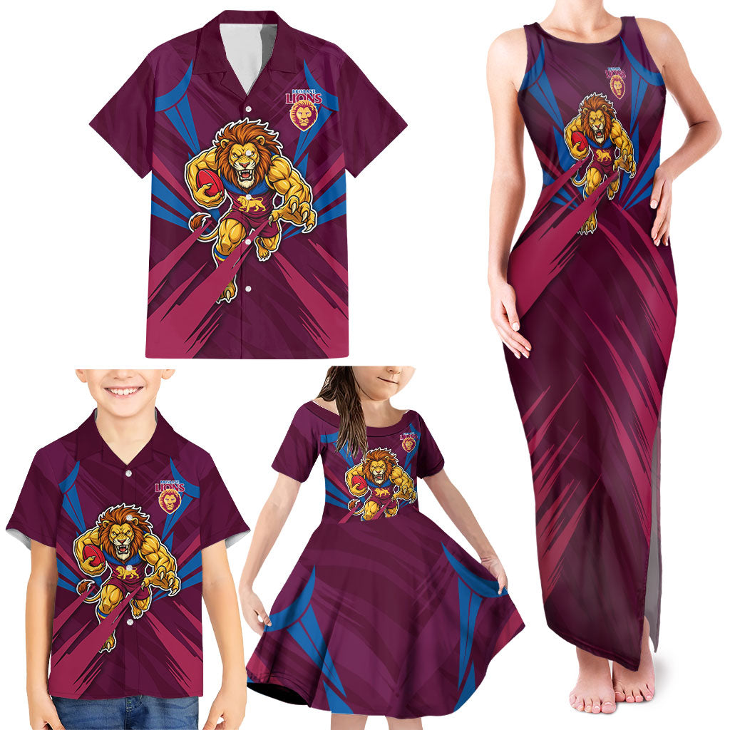 Brisbane Lions Australian Football Family Matching Tank Maxi Dress and Hawaiian Shirt Powerful Lion Mascot - Bold Team Colors