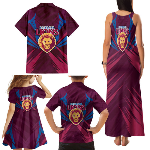 Brisbane Lions Australian Football Family Matching Tank Maxi Dress and Hawaiian Shirt Powerful Lion Mascot - Bold Team Colors