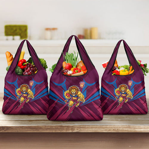 Brisbane Lions Australian Football Grocery Bag Powerful Lion Mascot - Bold Team Colors