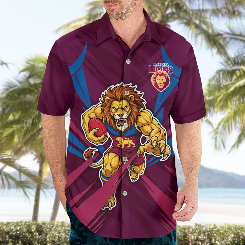 Brisbane Lions Australian Football Hawaiian Shirt Powerful Lion Mascot - Bold Team Colors