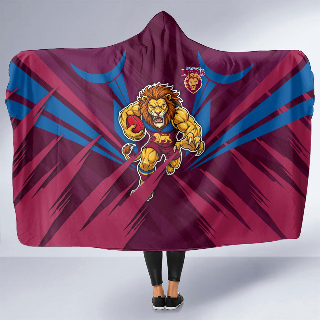 Brisbane Lions Australian Football Hooded Blanket Powerful Lion Mascot - Bold Team Colors