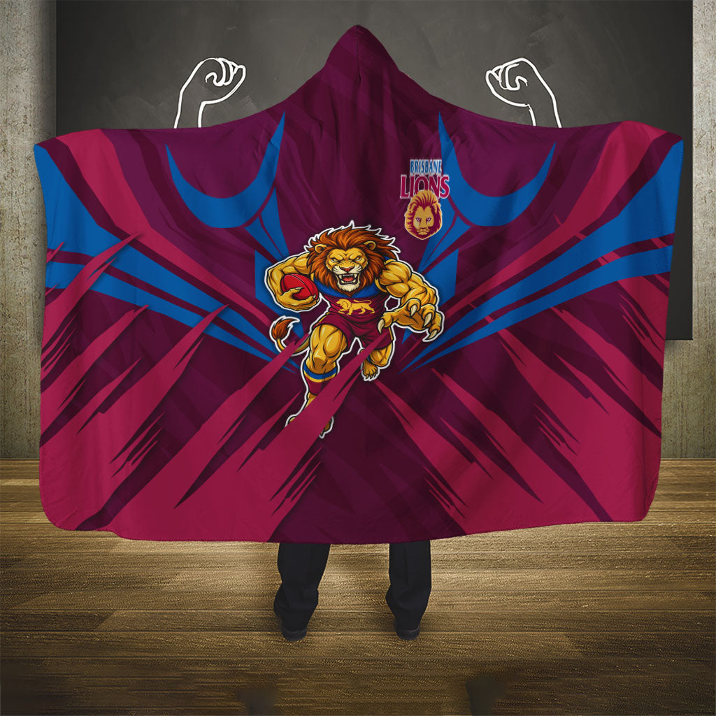 Brisbane Lions Australian Football Hooded Blanket Powerful Lion Mascot - Bold Team Colors