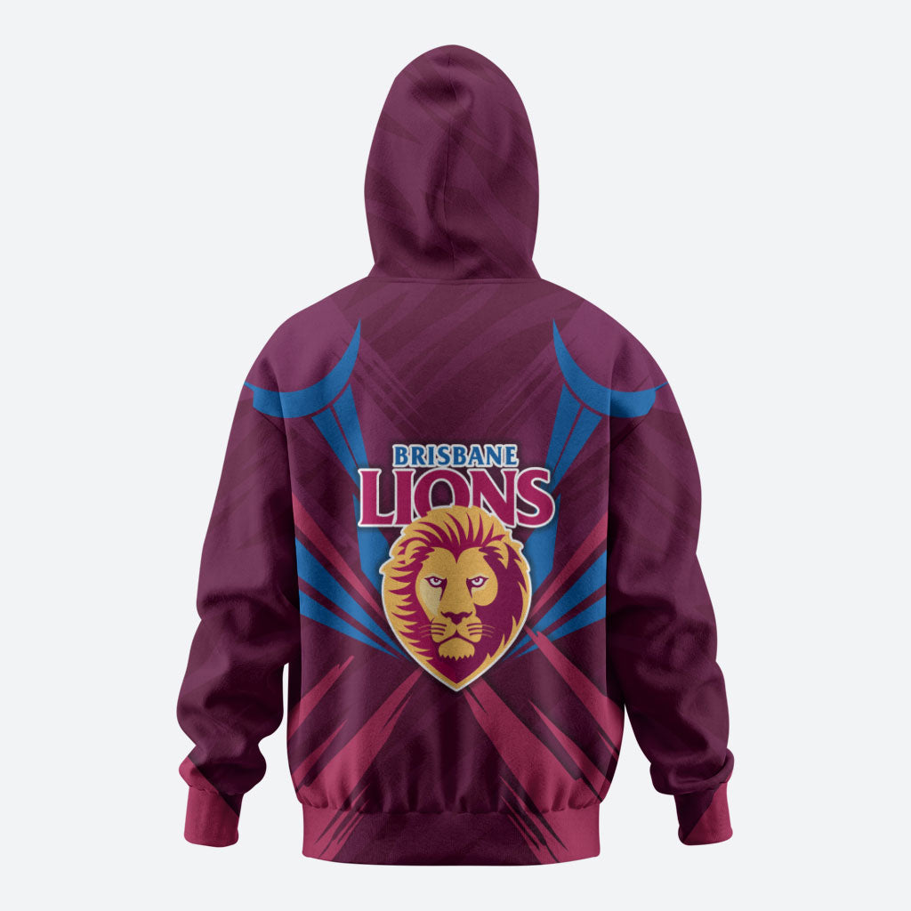 Brisbane Lions Australian Football Hoodie Powerful Lion Mascot - Bold Team Colors
