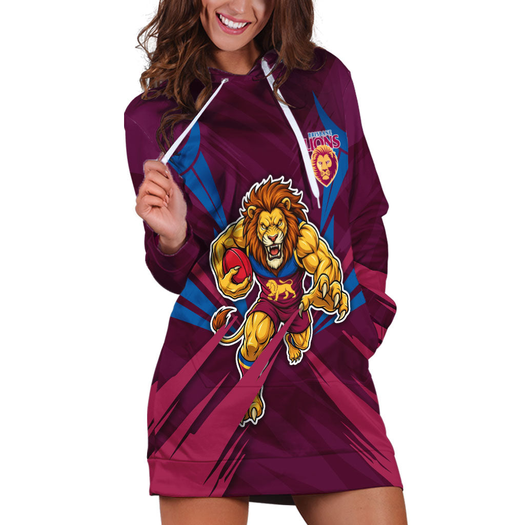 Brisbane Lions Australian Football Hoodie Dress Powerful Lion Mascot - Bold Team Colors