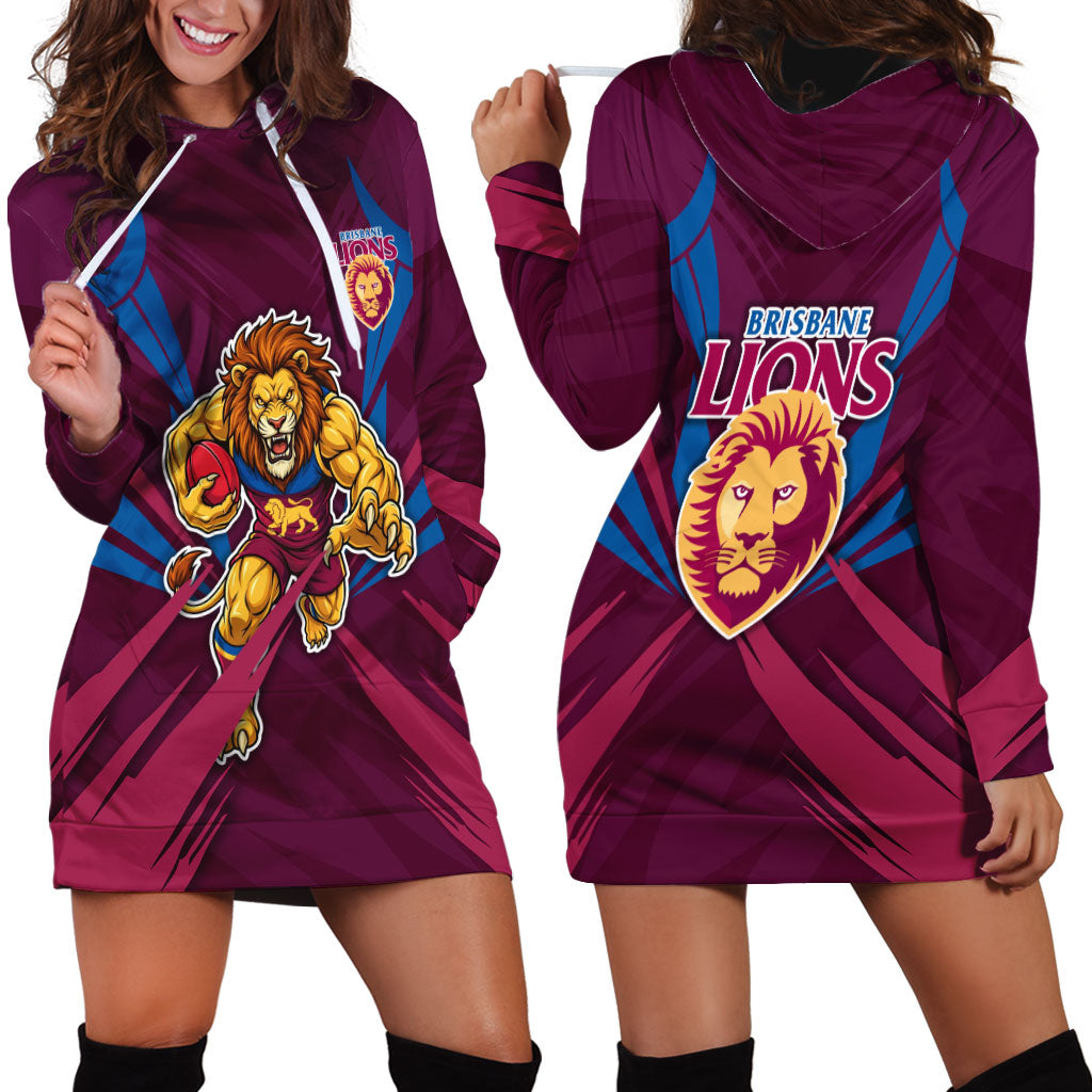 Brisbane Lions Australian Football Hoodie Dress Powerful Lion Mascot - Bold Team Colors