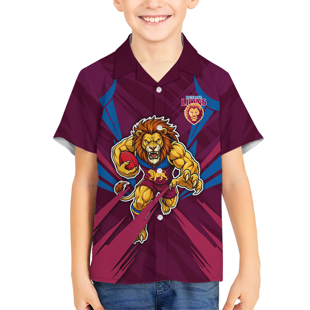Brisbane Lions Australian Football Kid Hawaiian Shirt Powerful Lion Mascot - Bold Team Colors