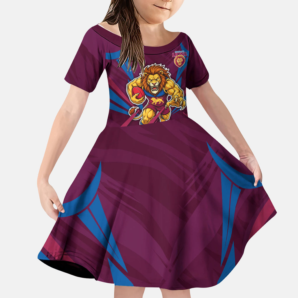 Brisbane Lions Australian Football Kid Short Sleeve Dress Powerful Lion Mascot - Bold Team Colors