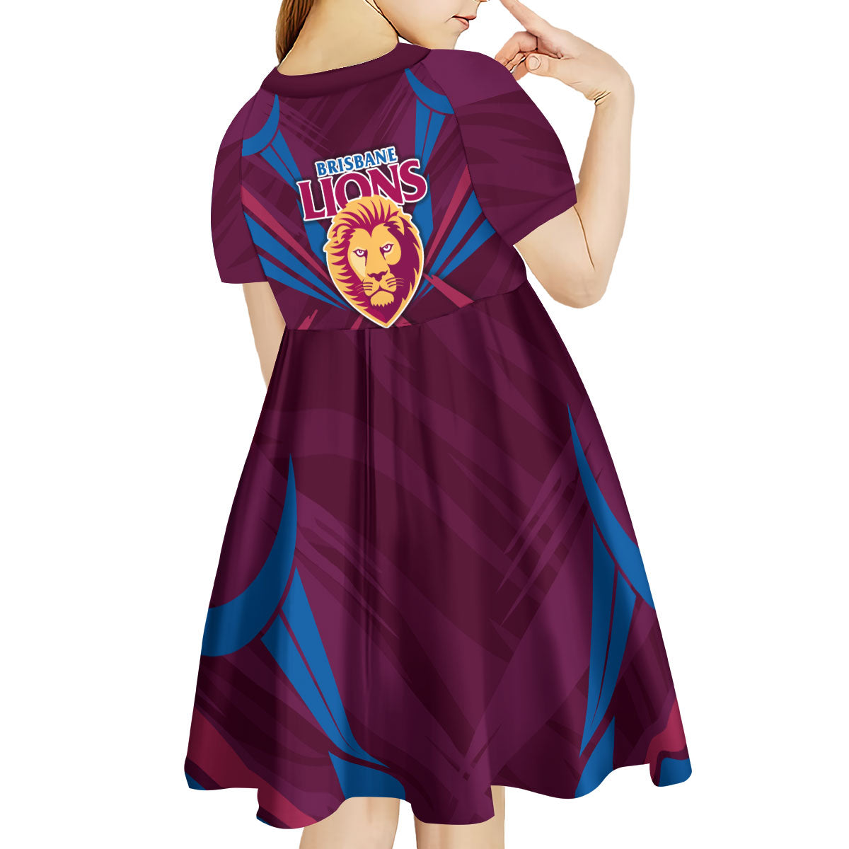 Brisbane Lions Australian Football Kid Short Sleeve Dress Powerful Lion Mascot - Bold Team Colors