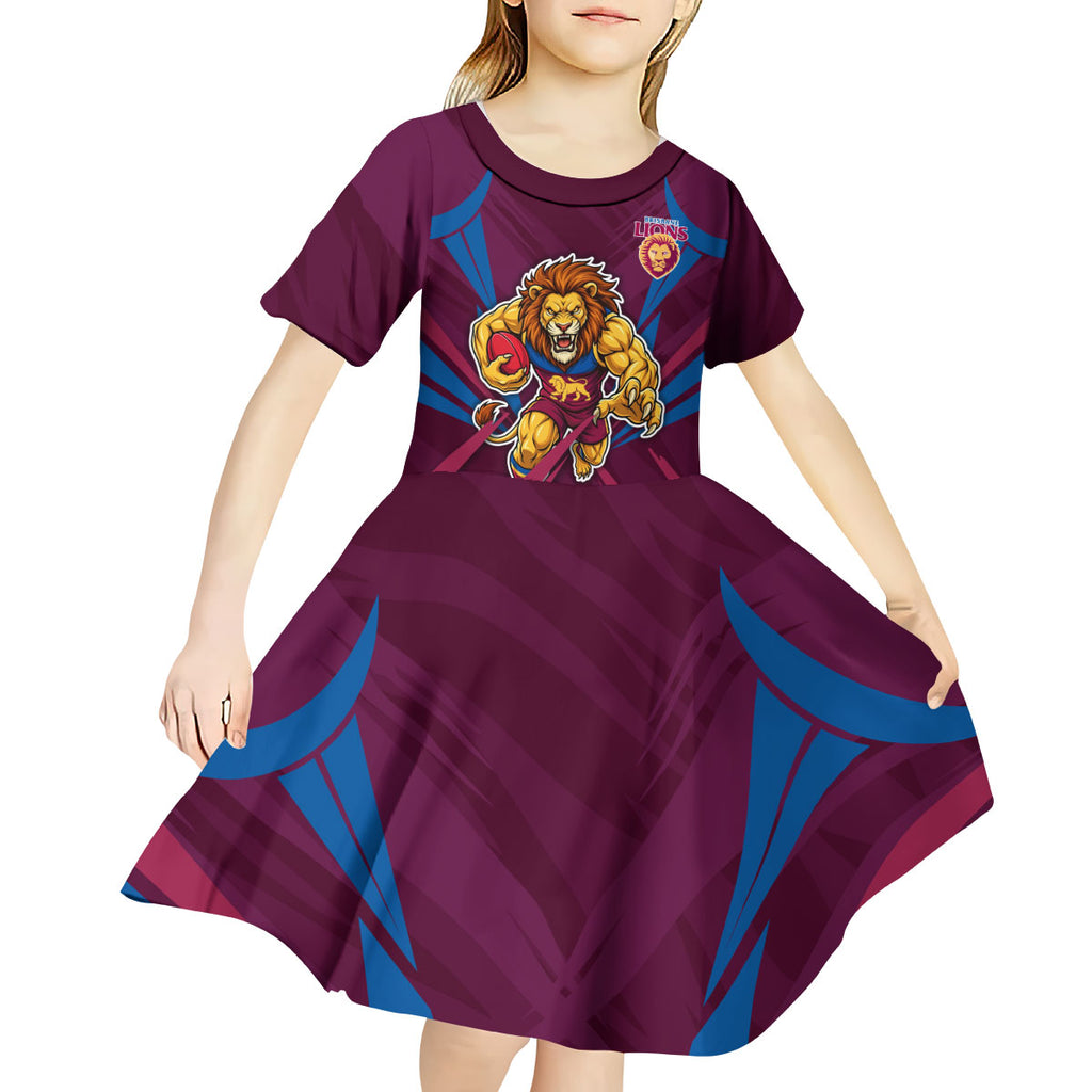 Brisbane Lions Australian Football Kid Short Sleeve Dress Powerful Lion Mascot - Bold Team Colors