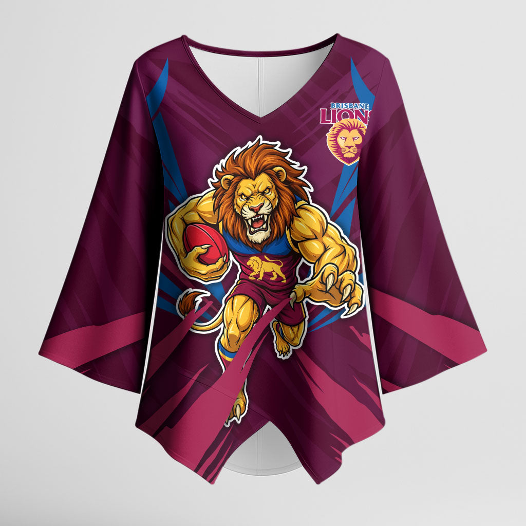 Brisbane Lions Australian Football Kimono Sleeve Blouse Powerful Lion Mascot - Bold Team Colors