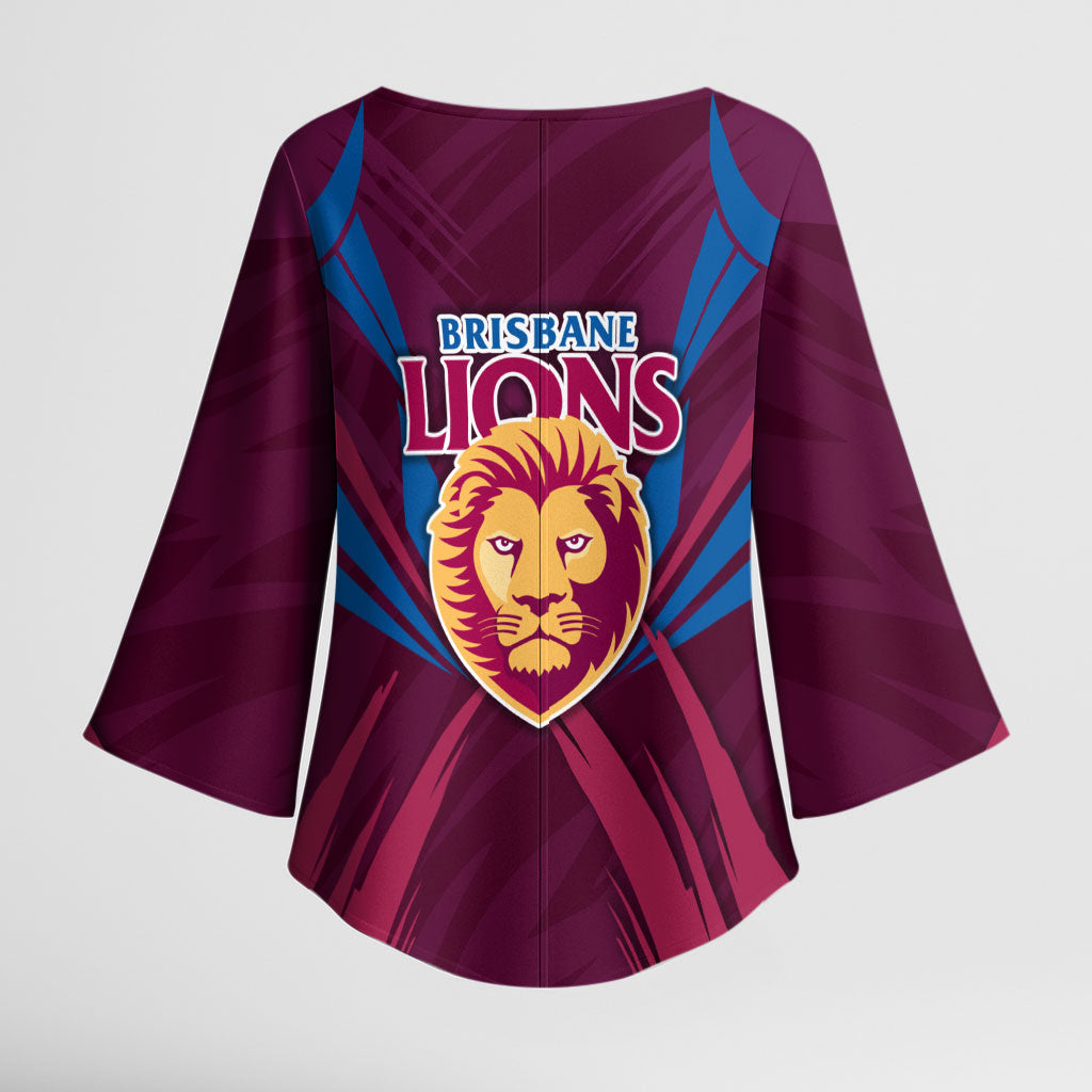 Brisbane Lions Australian Football Kimono Sleeve Blouse Powerful Lion Mascot - Bold Team Colors