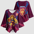 Brisbane Lions Australian Football Kimono Sleeve Blouse Powerful Lion Mascot - Bold Team Colors