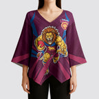 Brisbane Lions Australian Football Kimono Sleeve Blouse Powerful Lion Mascot - Bold Team Colors