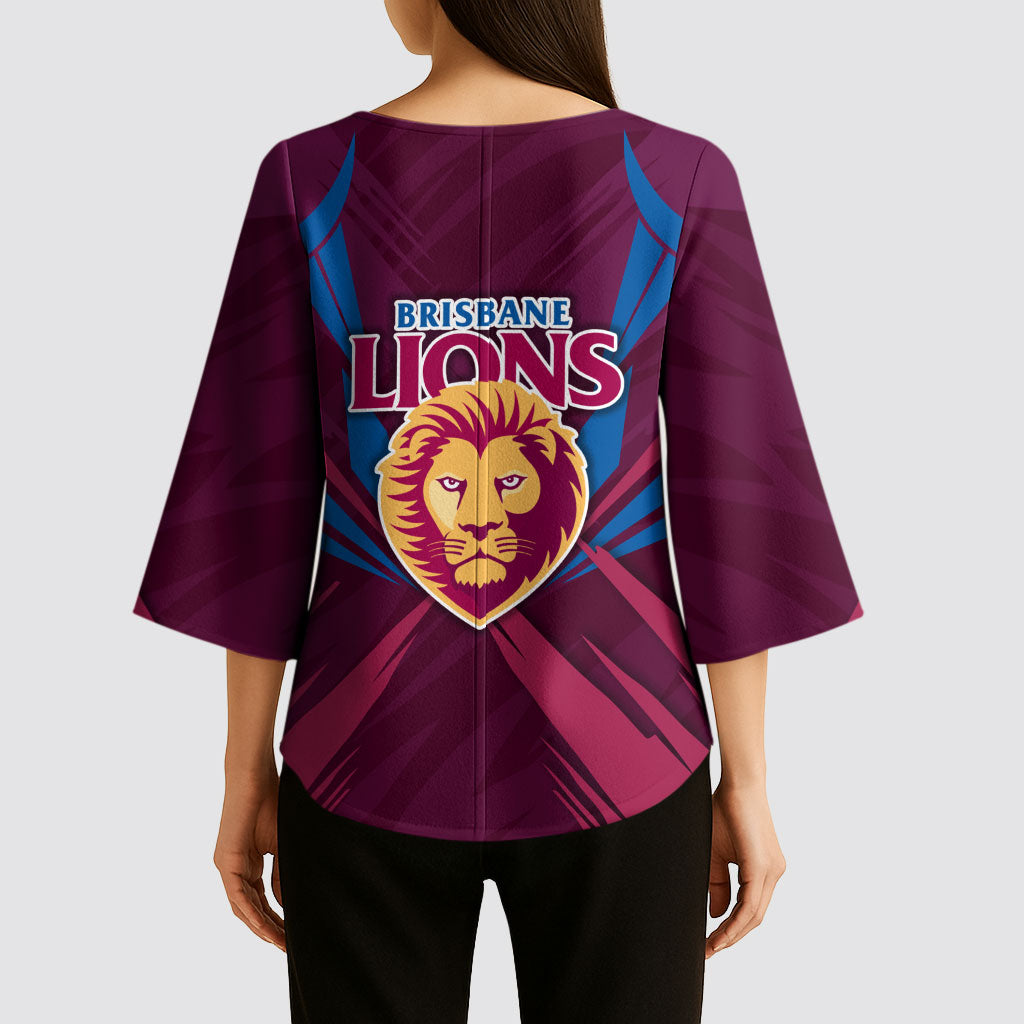 Brisbane Lions Australian Football Kimono Sleeve Blouse Powerful Lion Mascot - Bold Team Colors