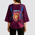 Brisbane Lions Australian Football Kimono Sleeve Blouse Powerful Lion Mascot - Bold Team Colors