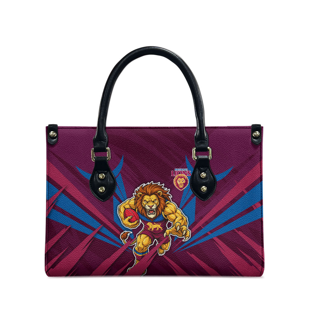 Brisbane Lions Australian Football Leather Bag Powerful Lion Mascot - Bold Team Colors