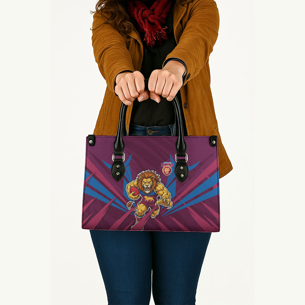 Brisbane Lions Australian Football Leather Bag Powerful Lion Mascot - Bold Team Colors