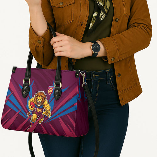 Brisbane Lions Australian Football Leather Bag Powerful Lion Mascot - Bold Team Colors