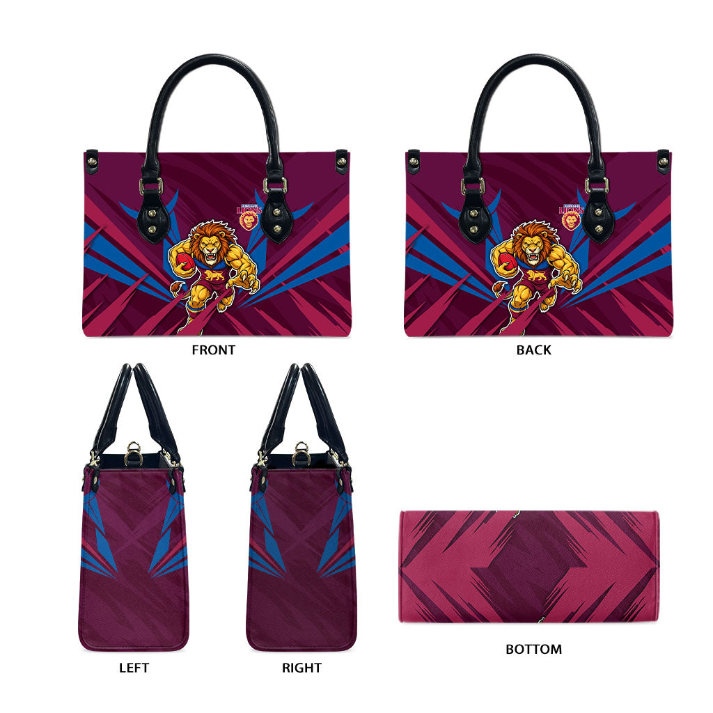 Brisbane Lions Australian Football Leather Bag Powerful Lion Mascot - Bold Team Colors