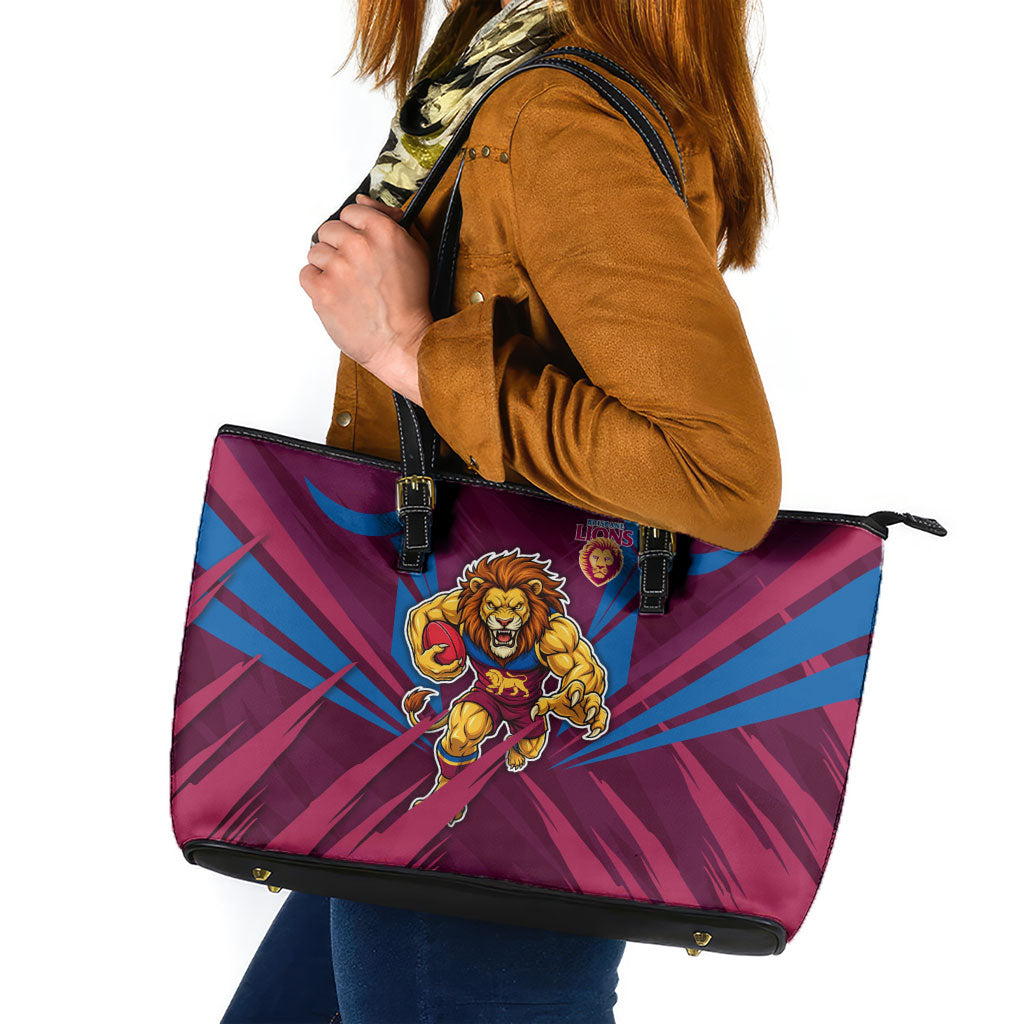 Brisbane Lions Australian Football Leather Tote Bag Powerful Lion Mascot - Bold Team Colors