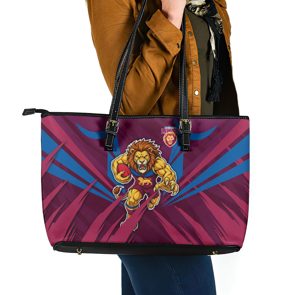 Brisbane Lions Australian Football Leather Tote Bag Powerful Lion Mascot - Bold Team Colors