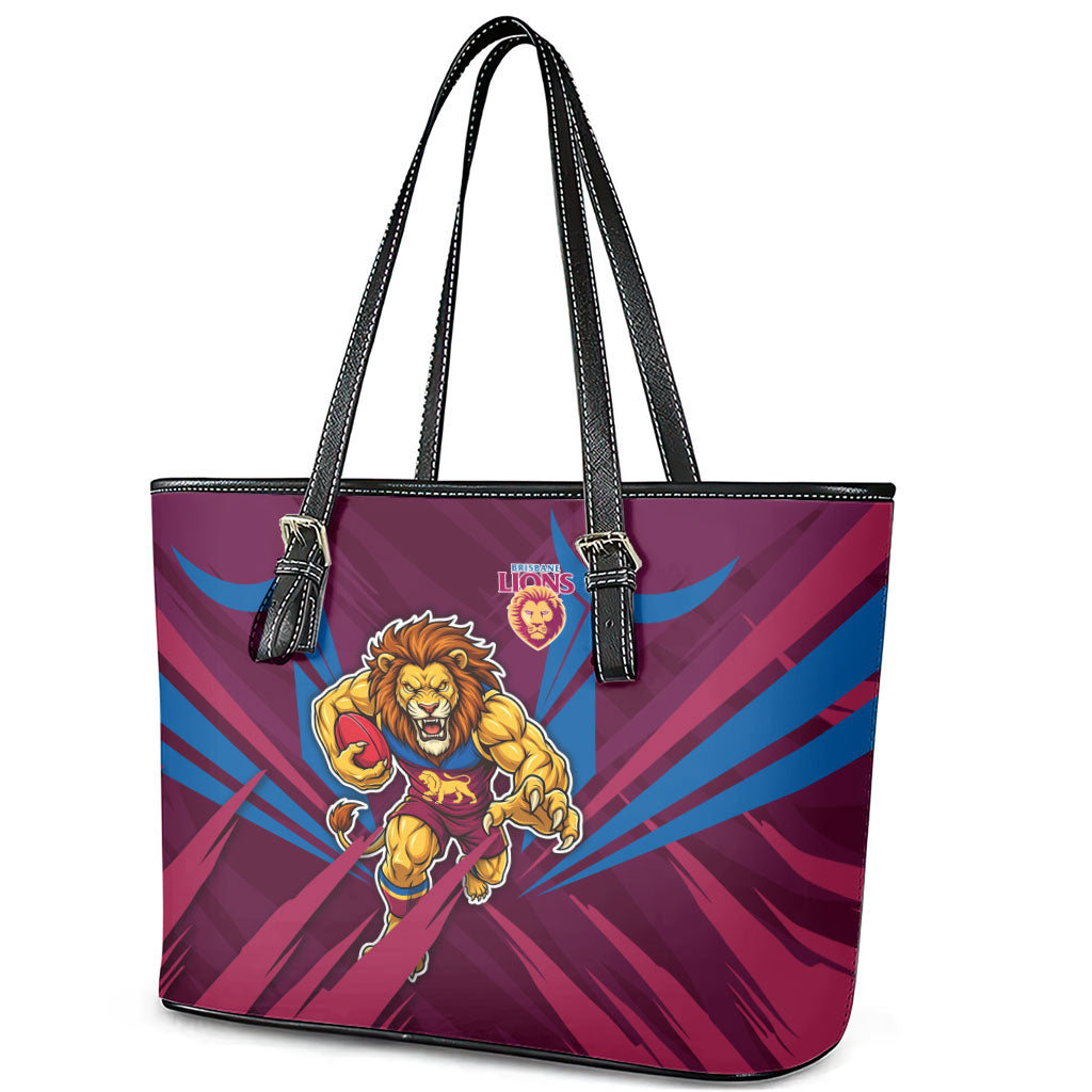 Brisbane Lions Australian Football Leather Tote Bag Powerful Lion Mascot - Bold Team Colors