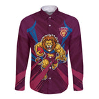 Brisbane Lions Australian Football Long Sleeve Button Shirt Powerful Lion Mascot - Bold Team Colors