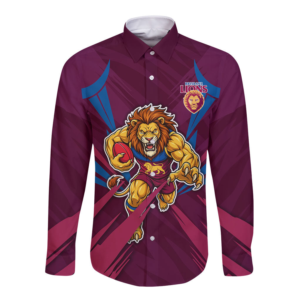 Brisbane Lions Australian Football Long Sleeve Button Shirt Powerful Lion Mascot - Bold Team Colors