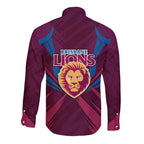 Brisbane Lions Australian Football Long Sleeve Button Shirt Powerful Lion Mascot - Bold Team Colors