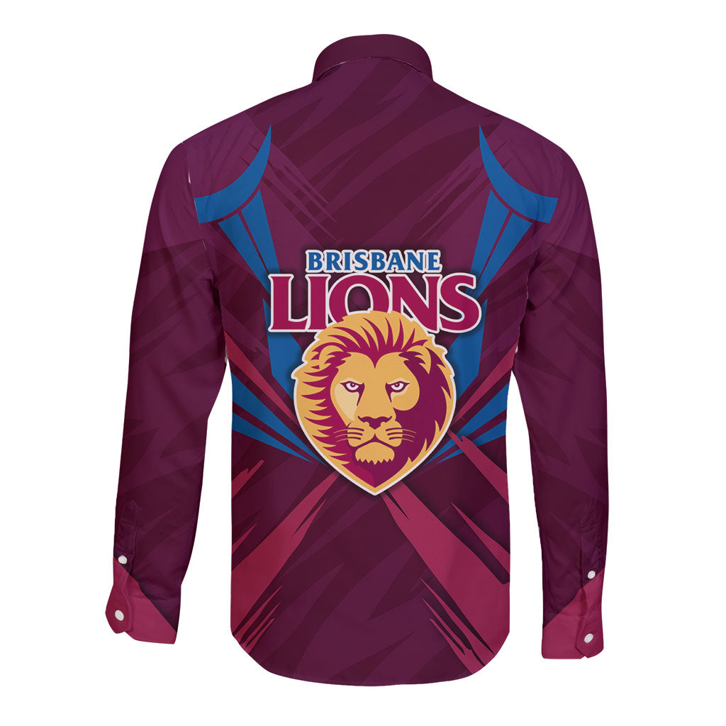 Brisbane Lions Australian Football Long Sleeve Button Shirt Powerful Lion Mascot - Bold Team Colors