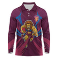 Brisbane Lions Australian Football Long Sleeve Polo Shirt Powerful Lion Mascot - Bold Team Colors