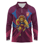 Brisbane Lions Australian Football Long Sleeve Polo Shirt Powerful Lion Mascot - Bold Team Colors