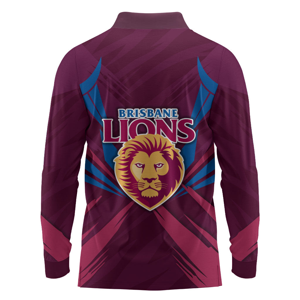 Brisbane Lions Australian Football Long Sleeve Polo Shirt Powerful Lion Mascot - Bold Team Colors