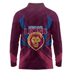 Brisbane Lions Australian Football Long Sleeve Polo Shirt Powerful Lion Mascot - Bold Team Colors