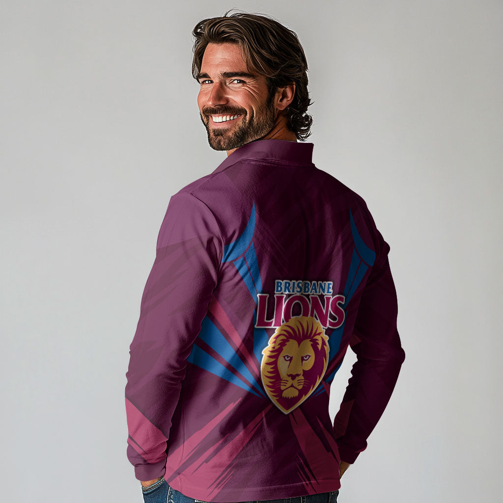 Brisbane Lions Australian Football Long Sleeve Polo Shirt Powerful Lion Mascot - Bold Team Colors
