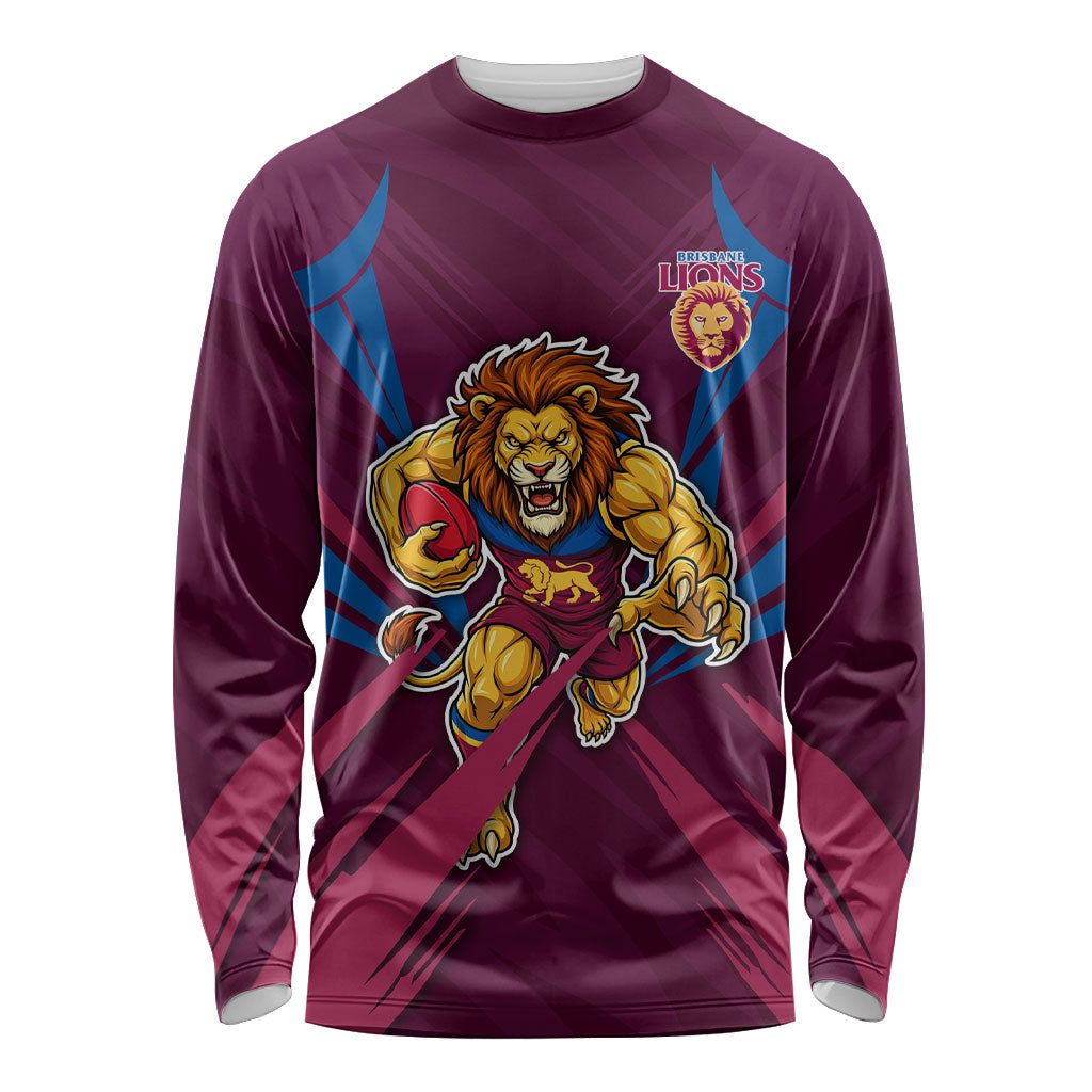 Brisbane Lions Australian Football Long Sleeve Shirt Powerful Lion Mascot - Bold Team Colors