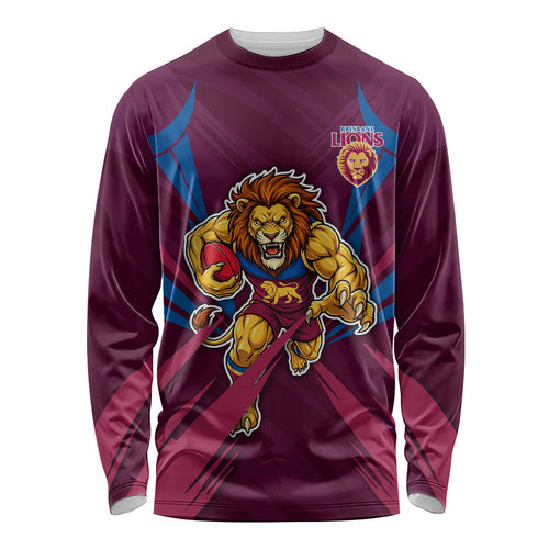Brisbane Lions Australian Football Long Sleeve Shirt Powerful Lion Mascot - Bold Team Colors