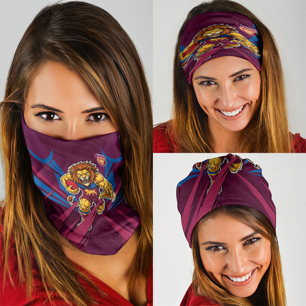 Brisbane Lions Australian Football Neck Gaiter Powerful Lion Mascot - Bold Team Colors