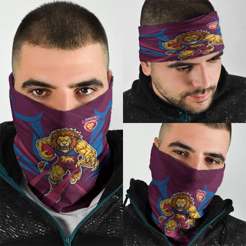 Brisbane Lions Australian Football Neck Gaiter Powerful Lion Mascot - Bold Team Colors