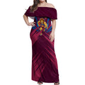 Brisbane Lions Australian Football Off Shoulder Maxi Dress Powerful Lion Mascot - Bold Team Colors