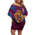 Brisbane Lions Australian Football Off Shoulder Short Dress Powerful Lion Mascot - Bold Team Colors