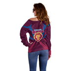 Brisbane Lions Australian Football Off Shoulder Sweater Powerful Lion Mascot - Bold Team Colors