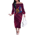 Brisbane Lions Australian Football Off The Shoulder Long Sleeve Dress Powerful Lion Mascot - Bold Team Colors