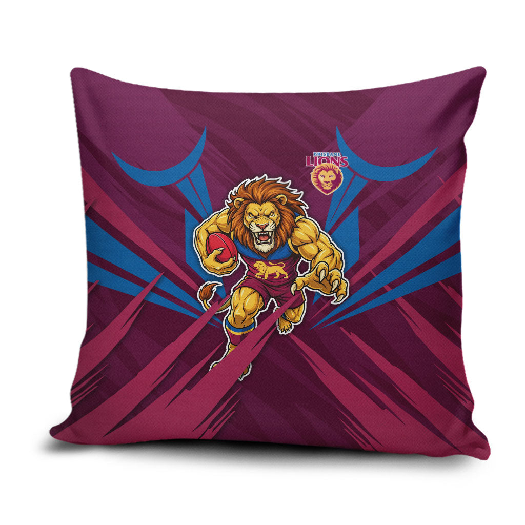 Brisbane Lions Australian Football Pillow Cover Powerful Lion Mascot - Bold Team Colors