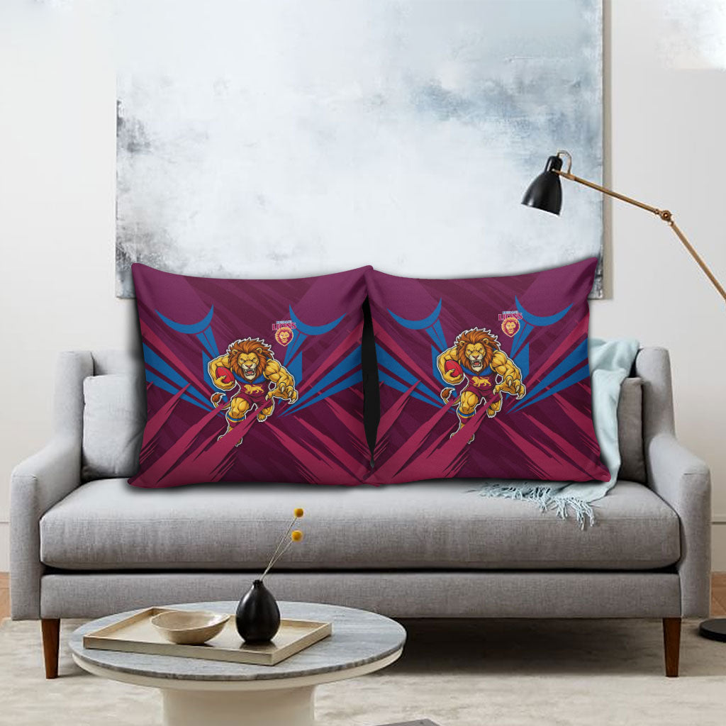 Brisbane Lions Australian Football Pillow Cover Powerful Lion Mascot - Bold Team Colors