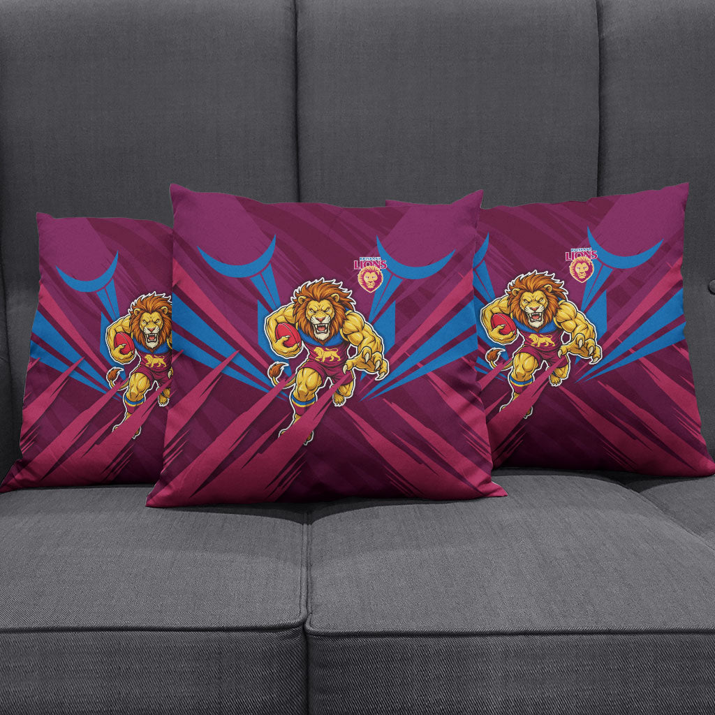 Brisbane Lions Australian Football Pillow Cover Powerful Lion Mascot - Bold Team Colors