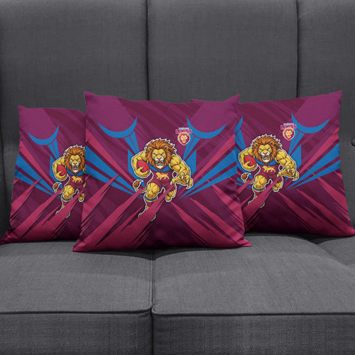 Brisbane Lions Australian Football Pillow Cover Powerful Lion Mascot - Bold Team Colors